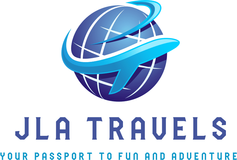 A blue globe with the word " la travel " written in it.